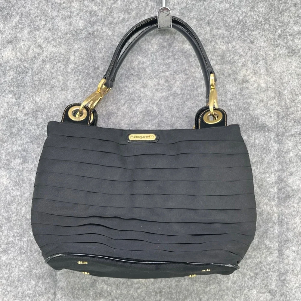 Eric‎ Javits Shoulder Bag Womens Medium Black Ribbon Tiered Gold Hardware Purse